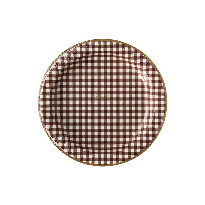 Harvest Brown Gingham Paper Plate