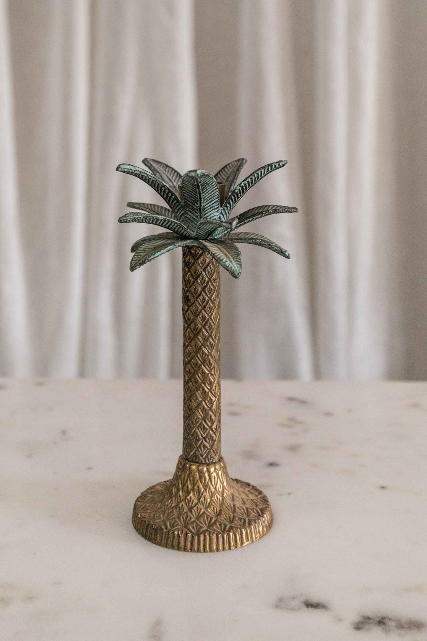 Palm Brass Candlesticks, Pair