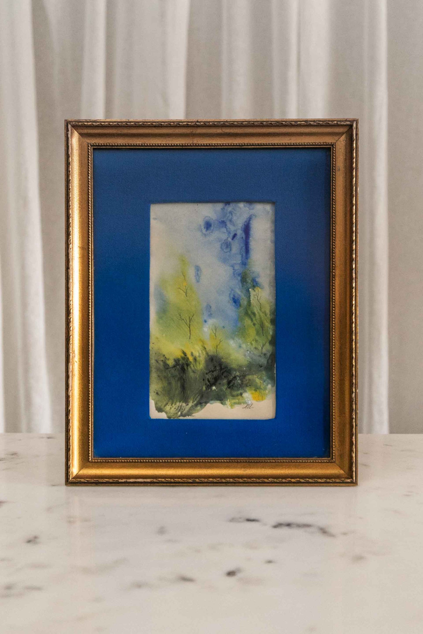 Blue Matting Framed Watercolor