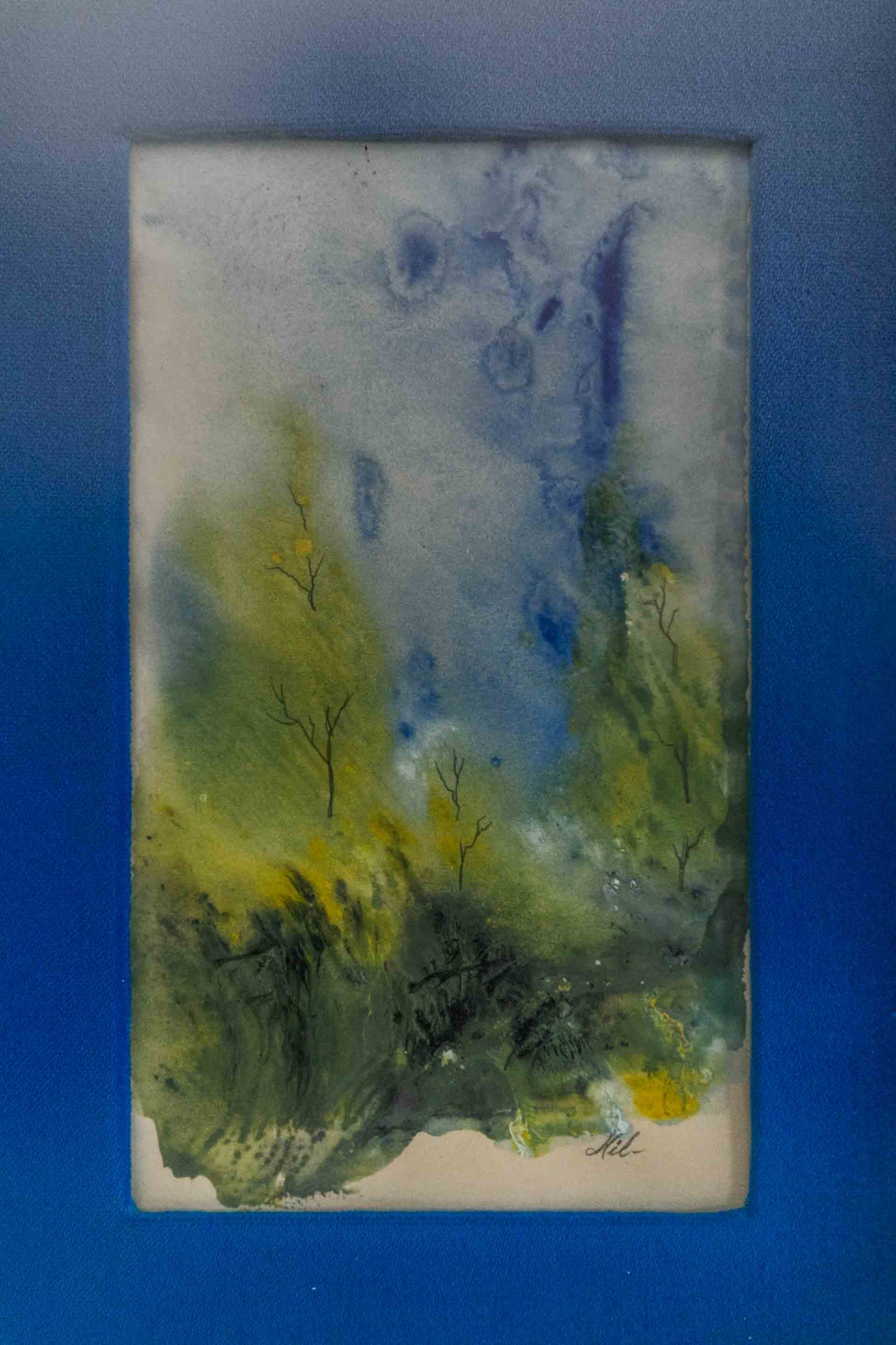 Blue Matting Framed Watercolor