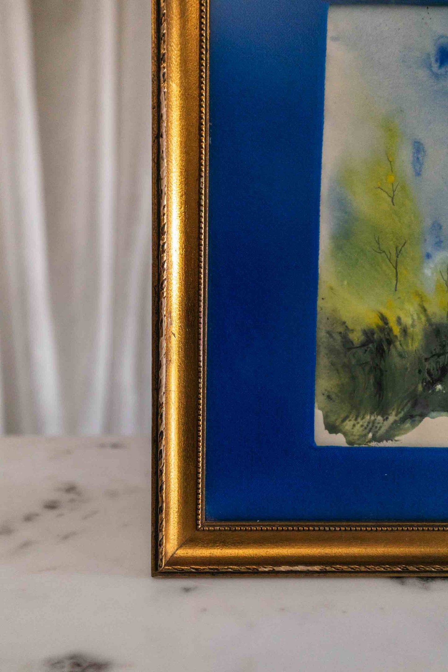 Blue Matting Framed Watercolor