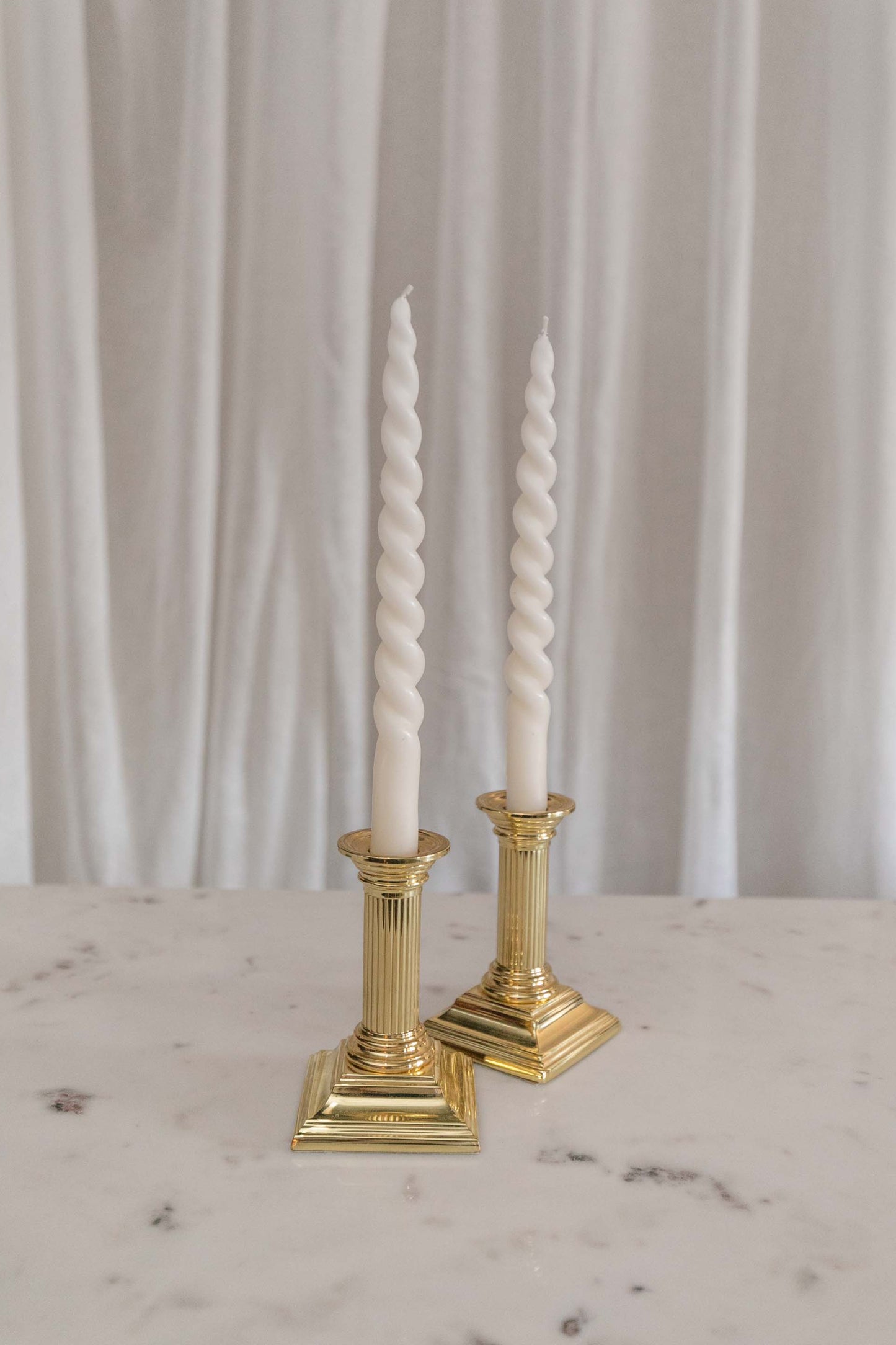 Brass Fluted Column Candlestick, Pair