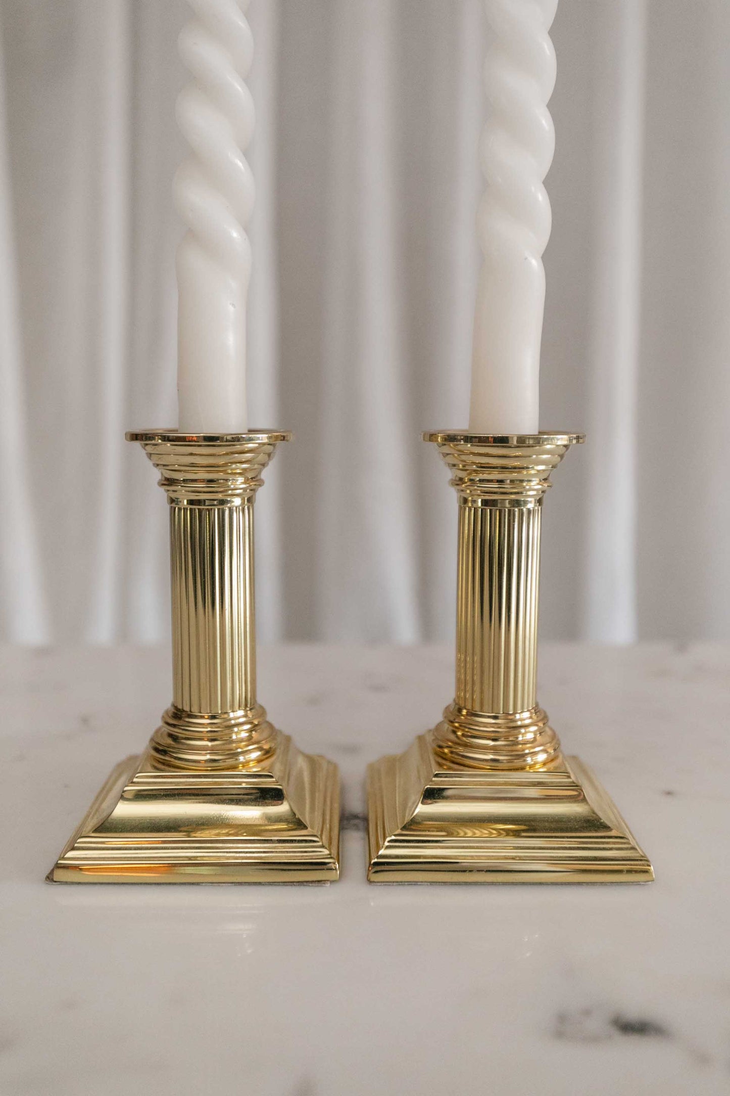 Brass Fluted Column Candlestick, Pair
