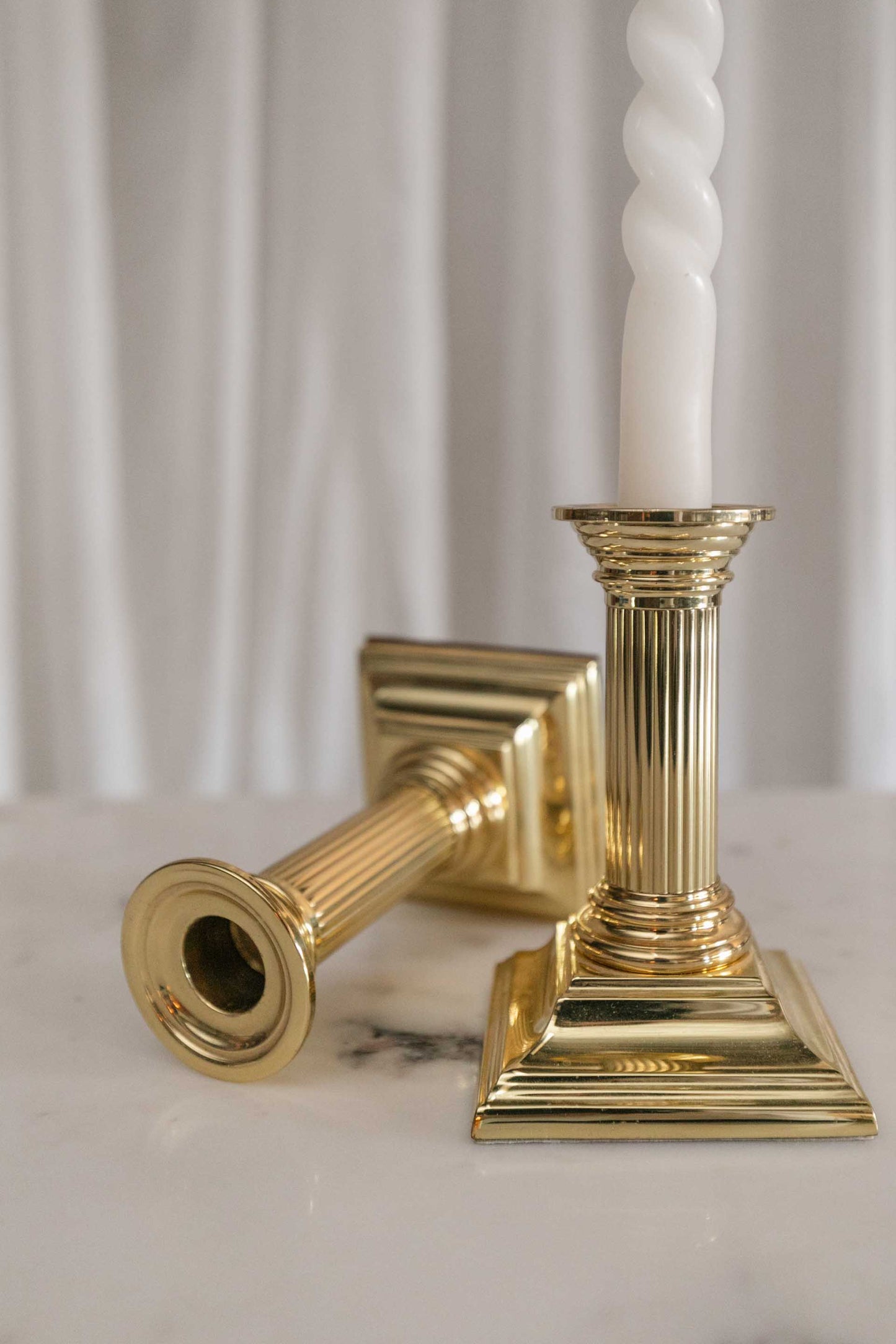 Brass Fluted Column Candlestick, Pair