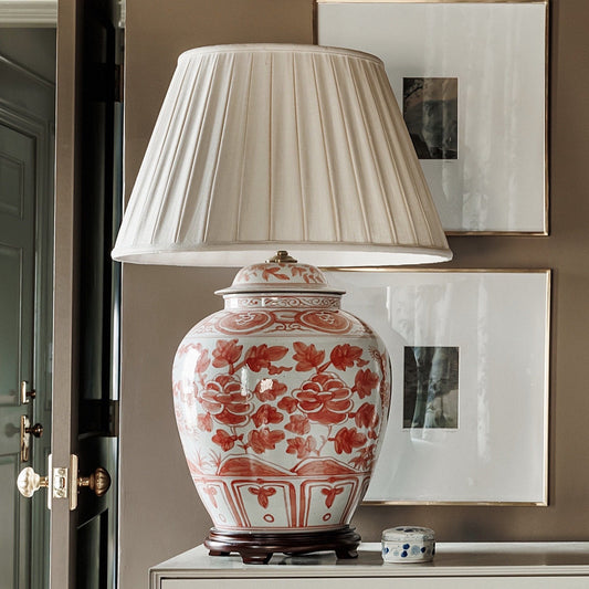 Red Jar Lamp with Pleated Shade