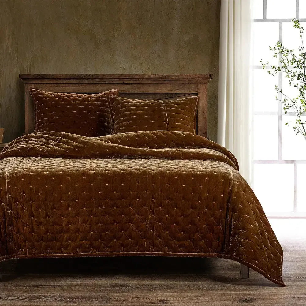 Quilted Faux Silk Bedding, Copper Brown