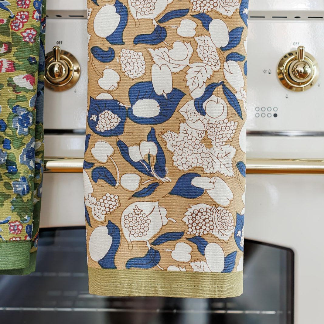 Mustard and Blue Harvest Tea Towel