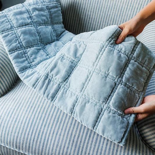 Quilted Velvet Throw, Icy Blue