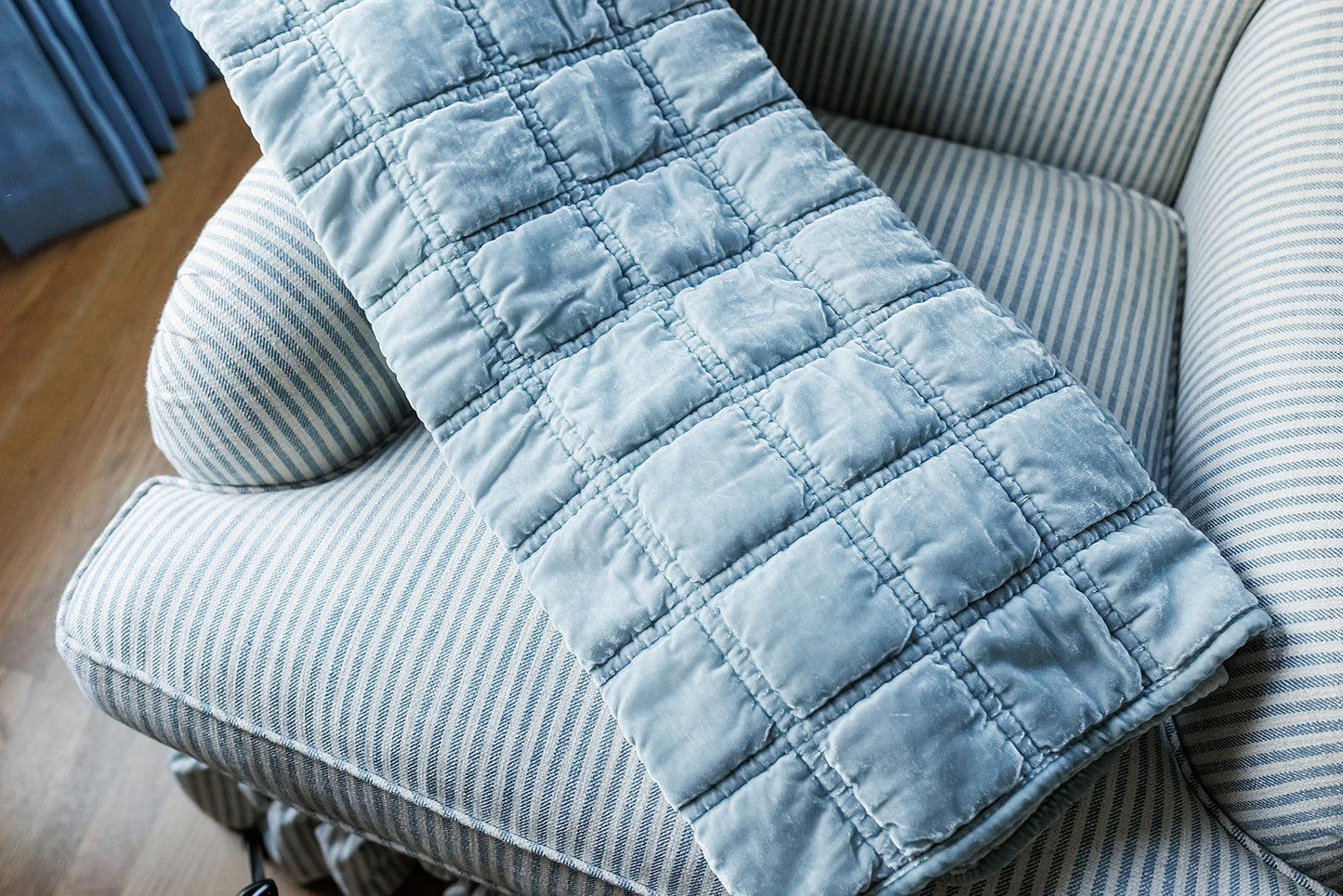 Quilted Velvet Throw, Icy Blue