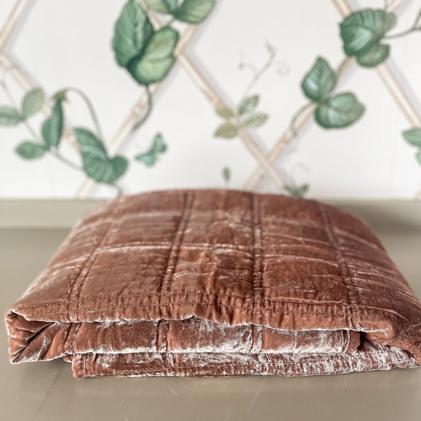 Quilted Velvet Throw, Dusty Rose
