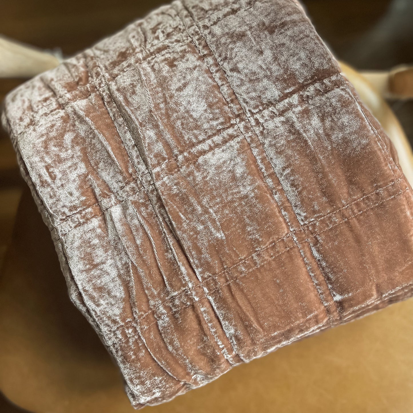 Quilted Velvet Throw, Dusty Rose
