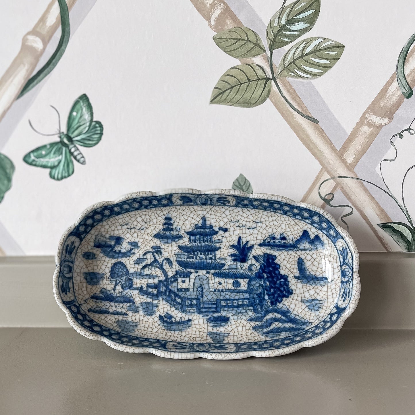 Blue Willow Oval Footed Dish