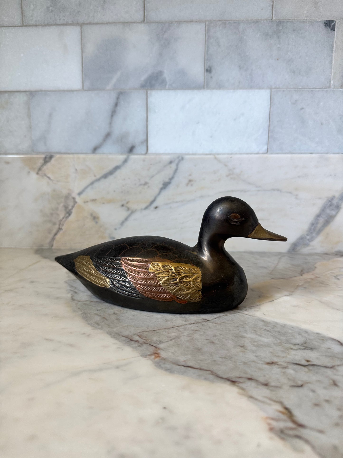 Medium Painted Brass Duck