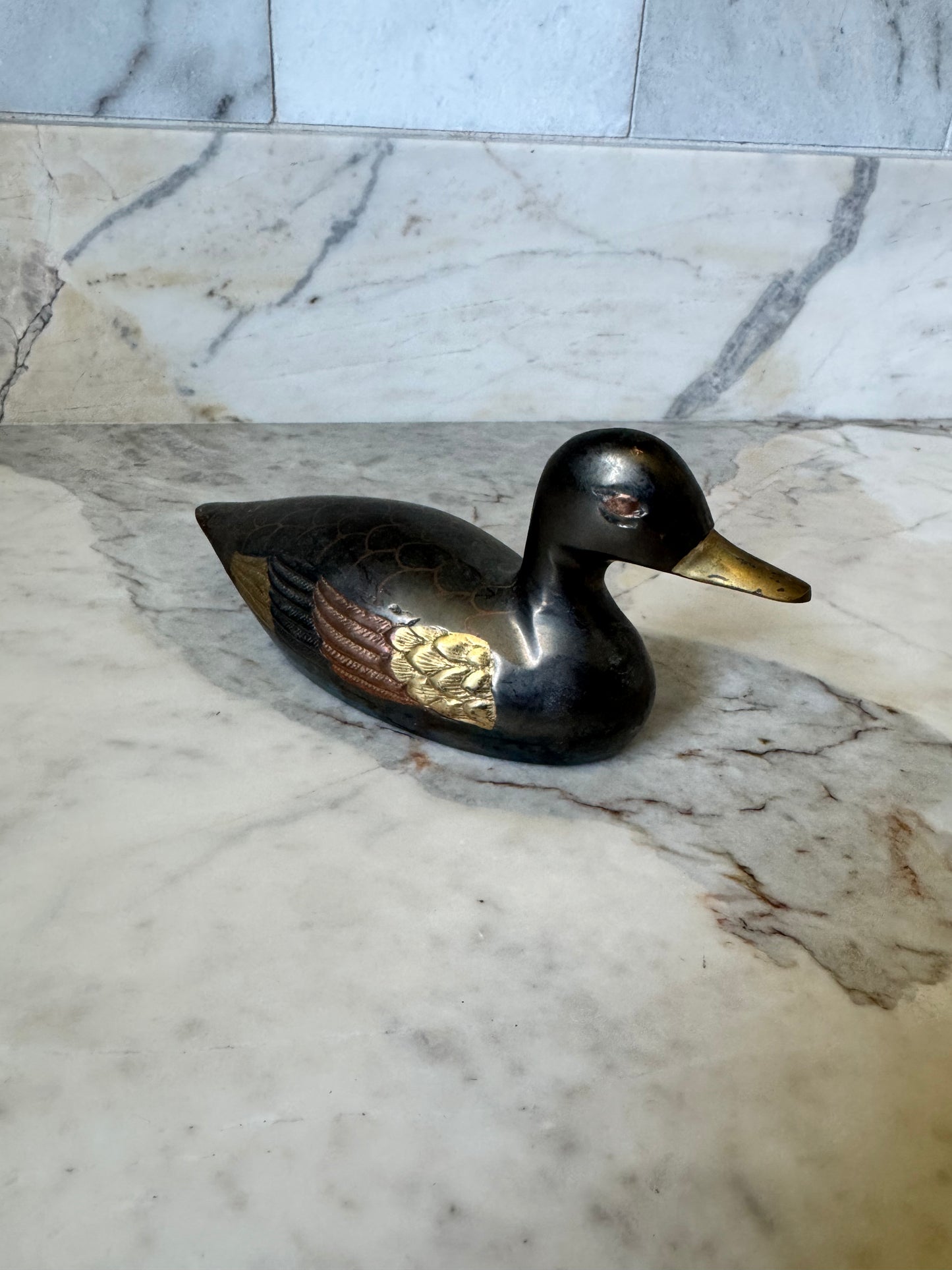 Small Painted Brass Duck