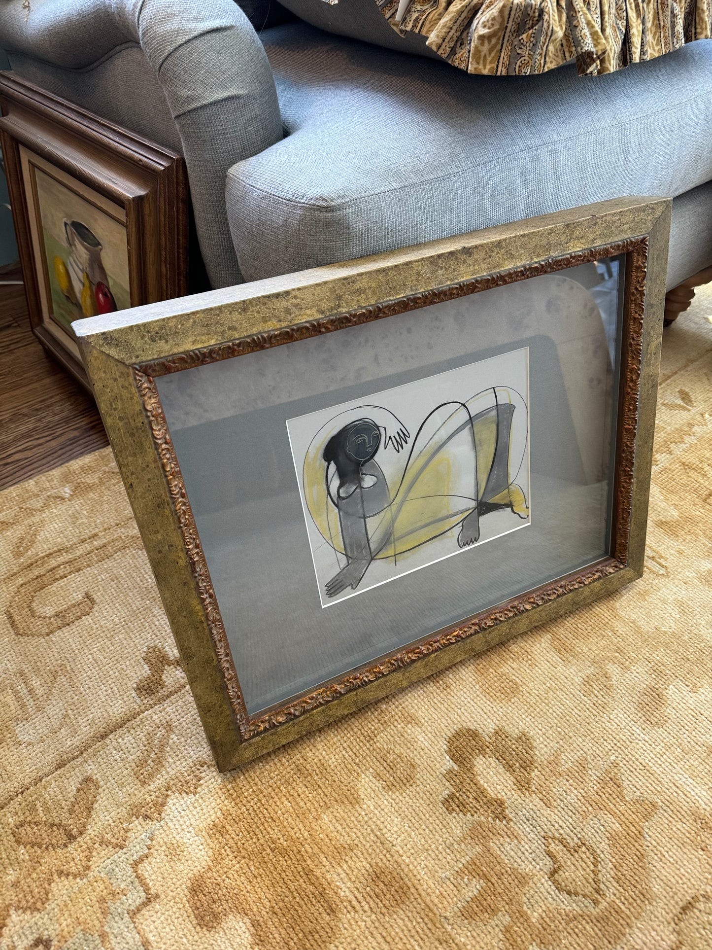 Framed Yellow and Gray Abstract
