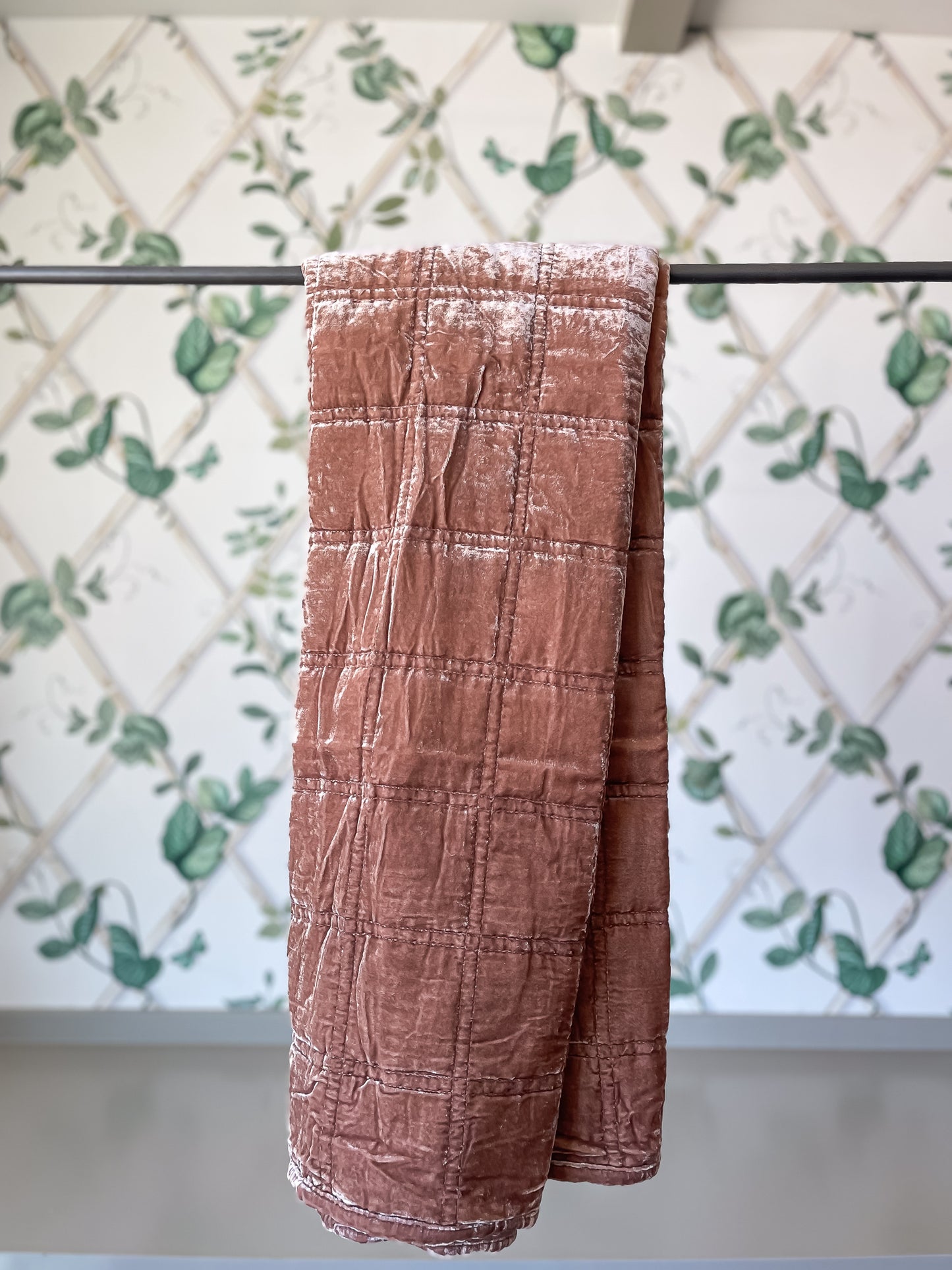 Quilted Velvet Throw, Dusty Rose