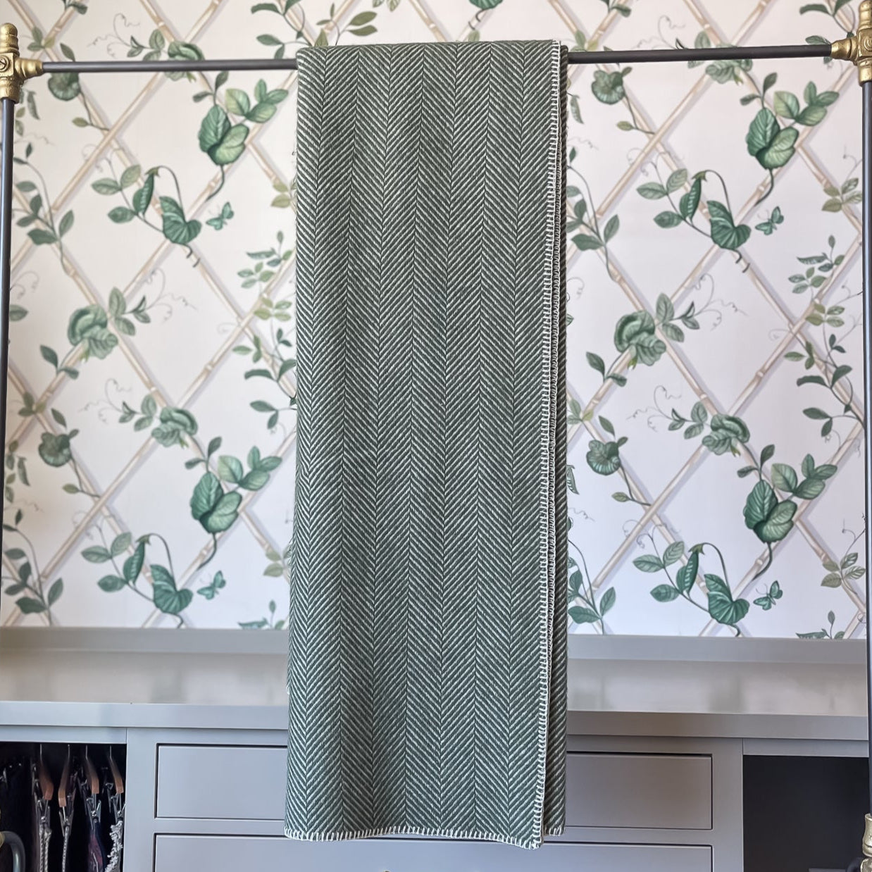 Wool Throw, Evergreen Herringbone