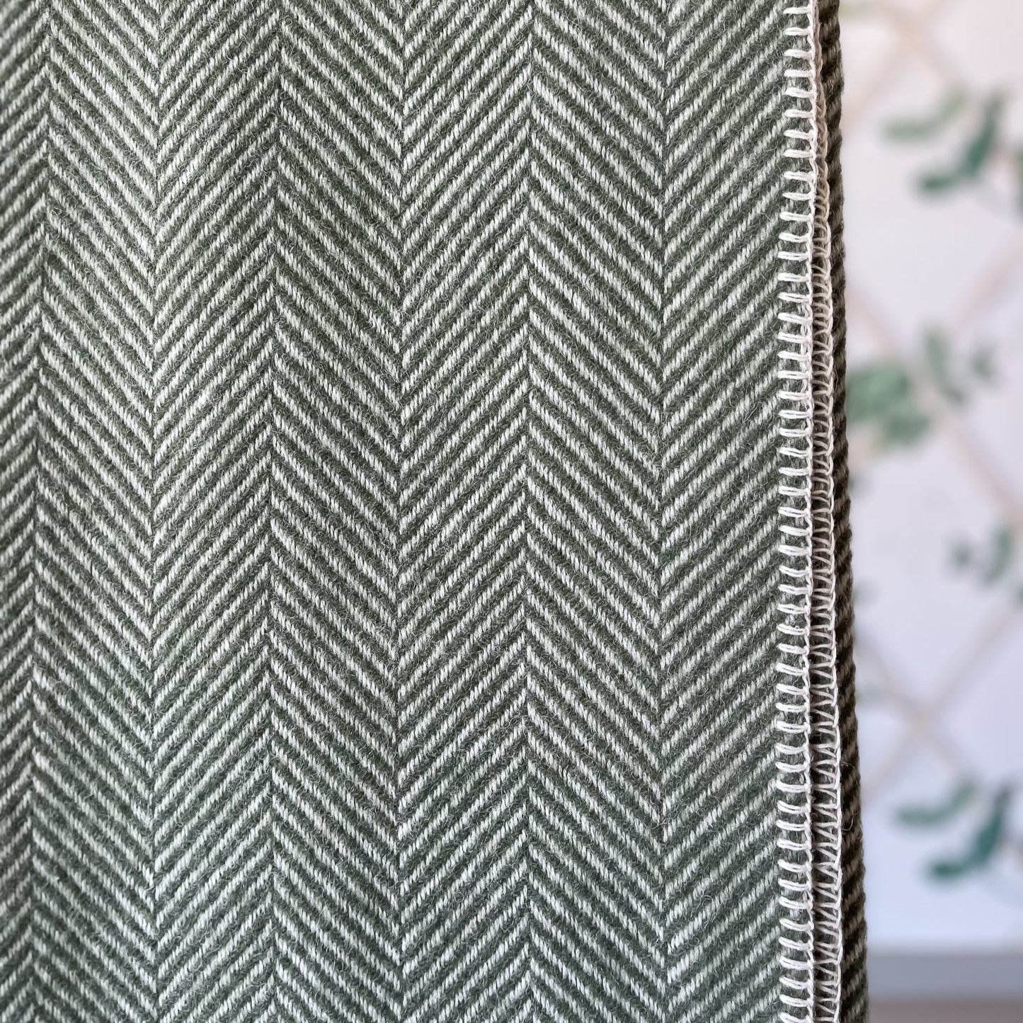 Wool Throw, Evergreen Herringbone