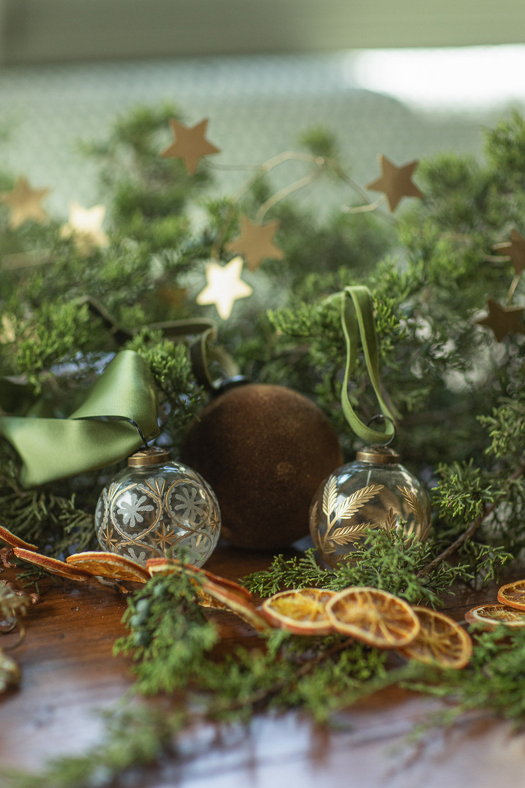 Glass Ornament with Etched Flowers