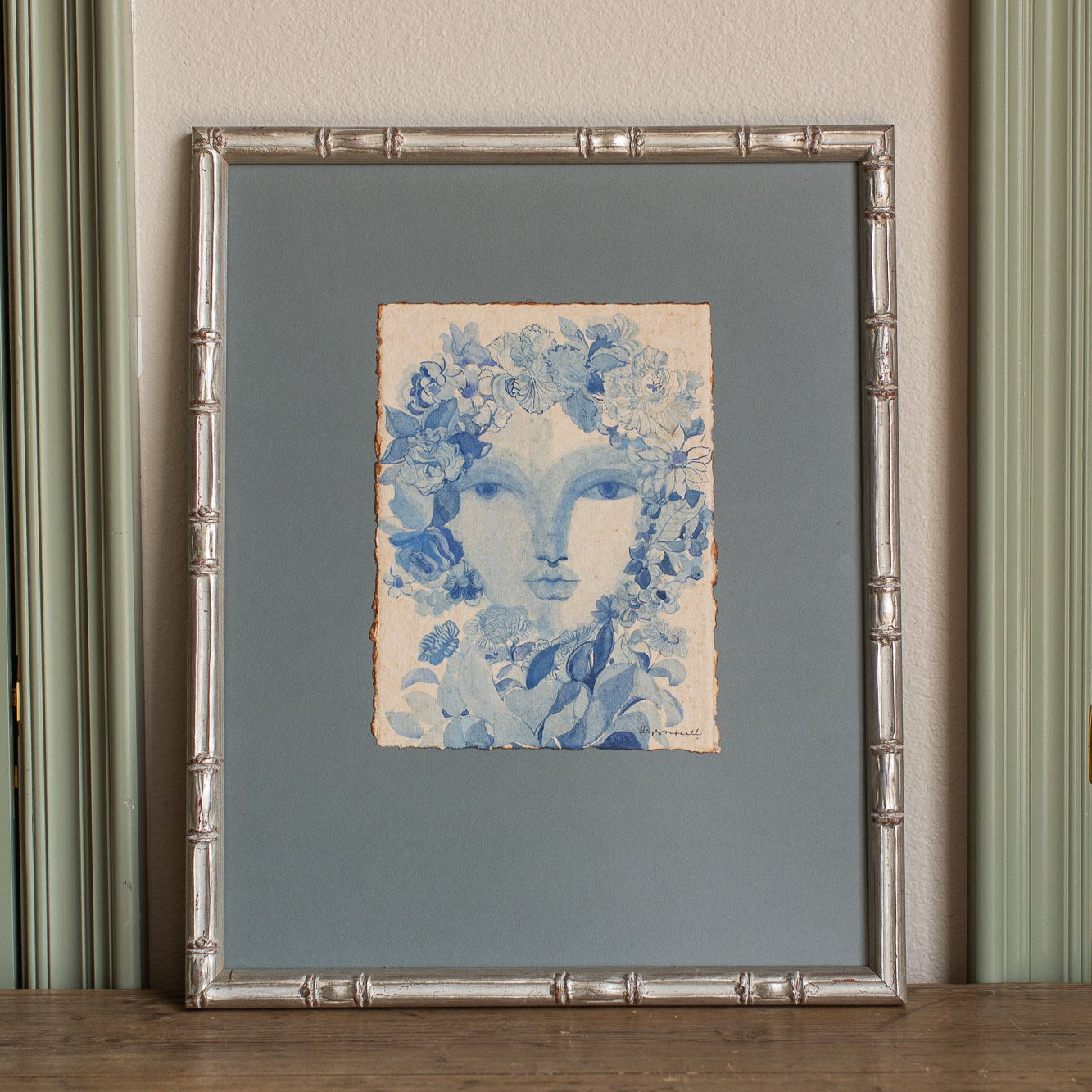 Blue Garden Muse Watercolor