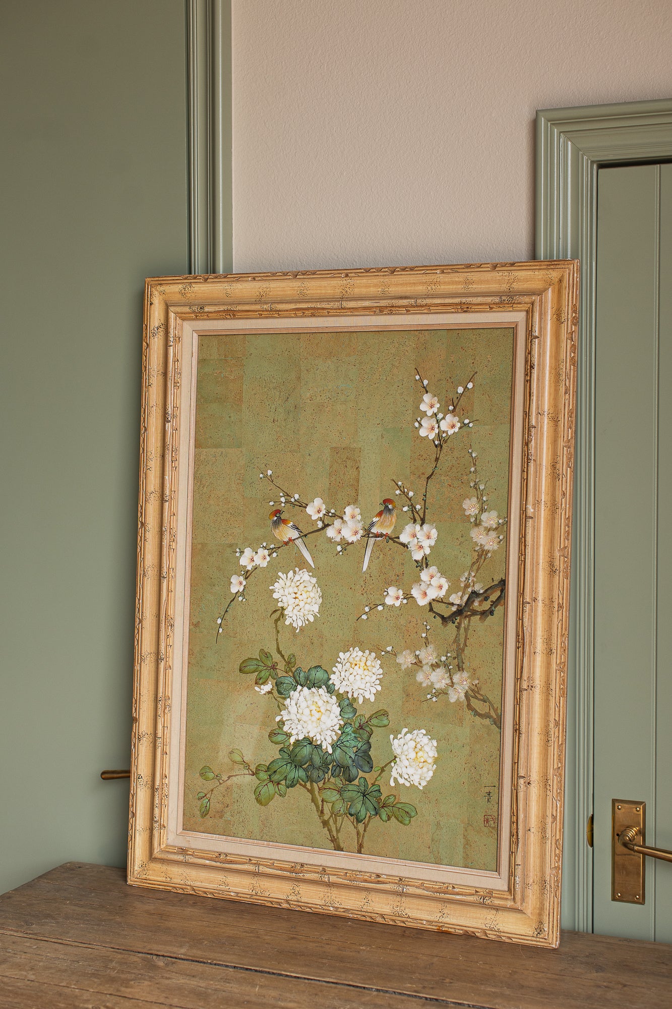 Vintage Hand-Painted Panel on Cork