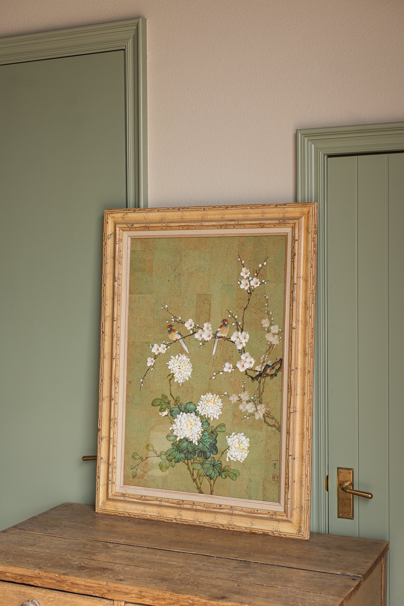 Vintage Hand-Painted Panel on Cork