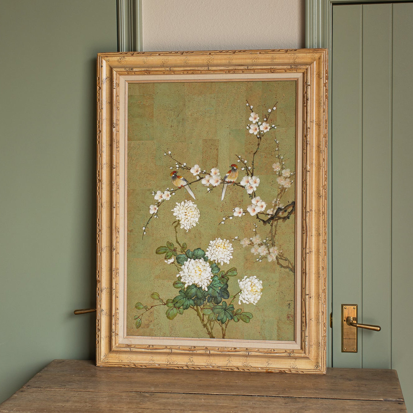 Vintage Hand-Painted Panel on Cork
