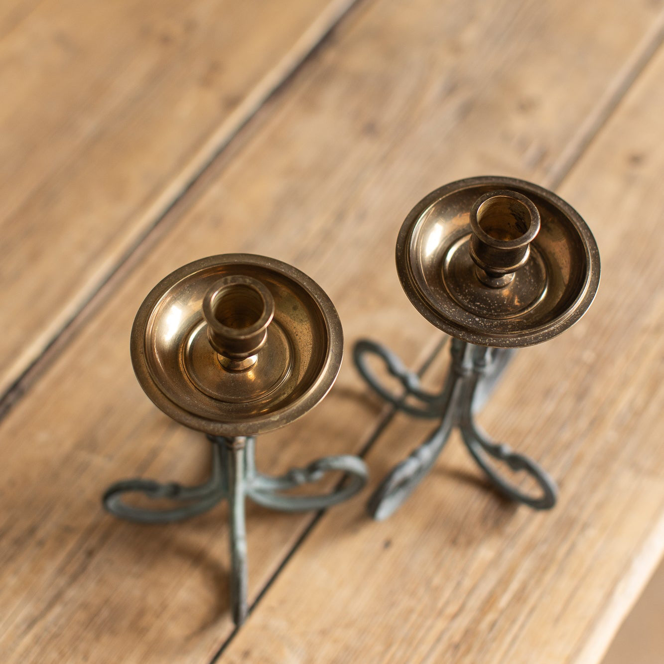 Vintage Iron & Brass Candlesticks, Set of 2