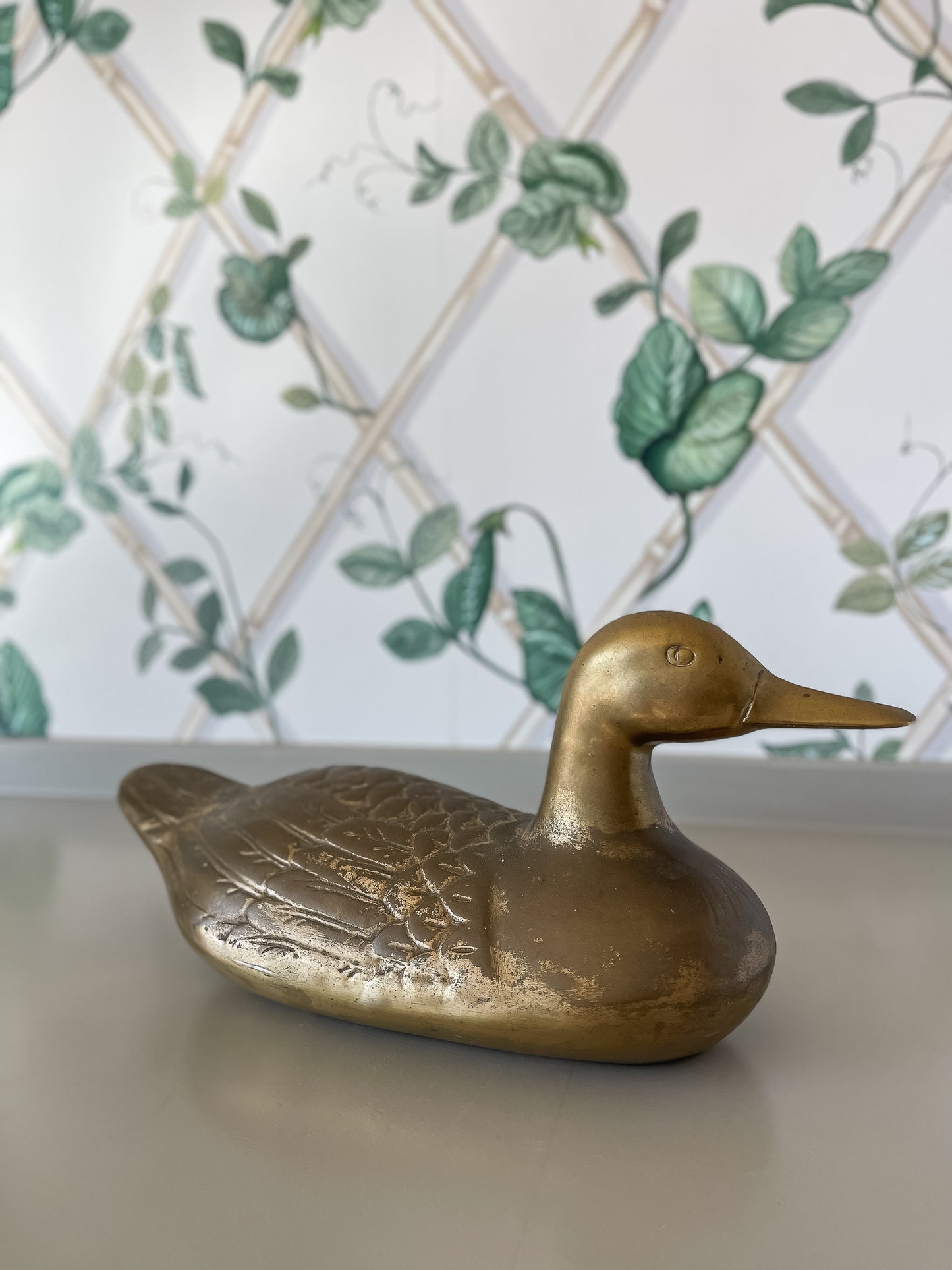 Large Vintage Brass Duck