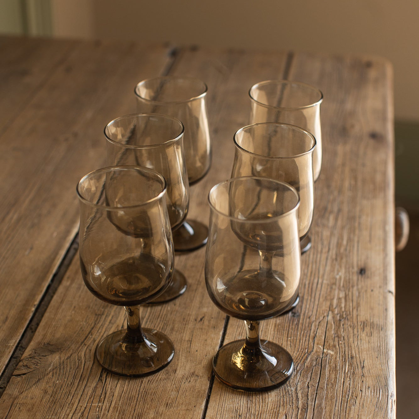 Vintage Smoke-Tinted Goblets, Set of 6