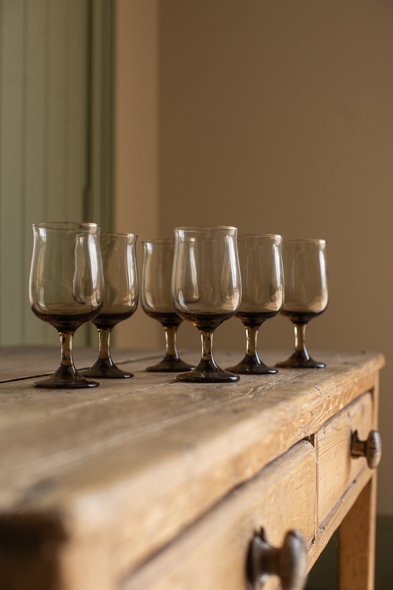 Vintage Smoke-Tinted Goblets, Set of 6
