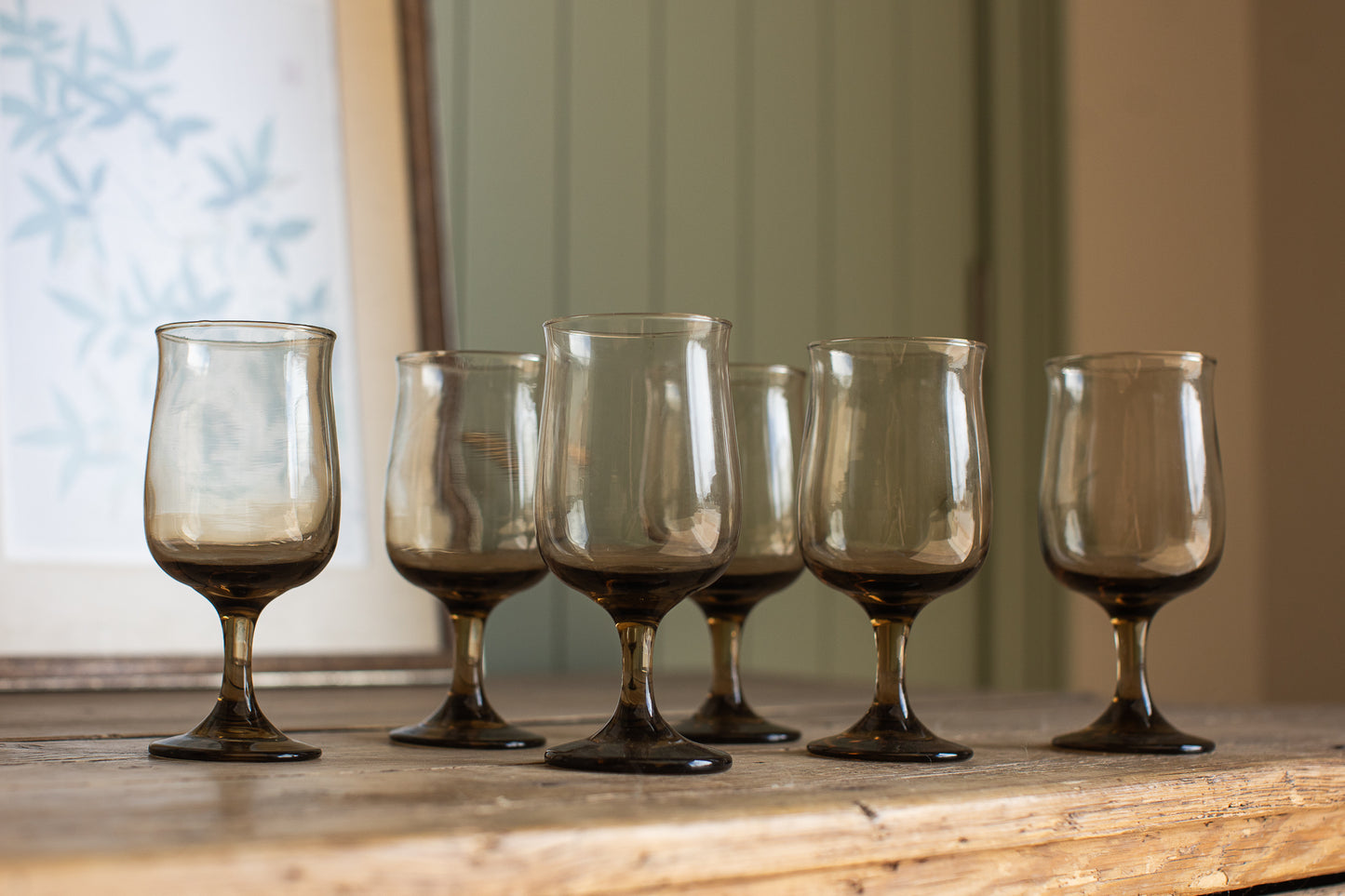 Vintage Smoke-Tinted Goblets, Set of 6