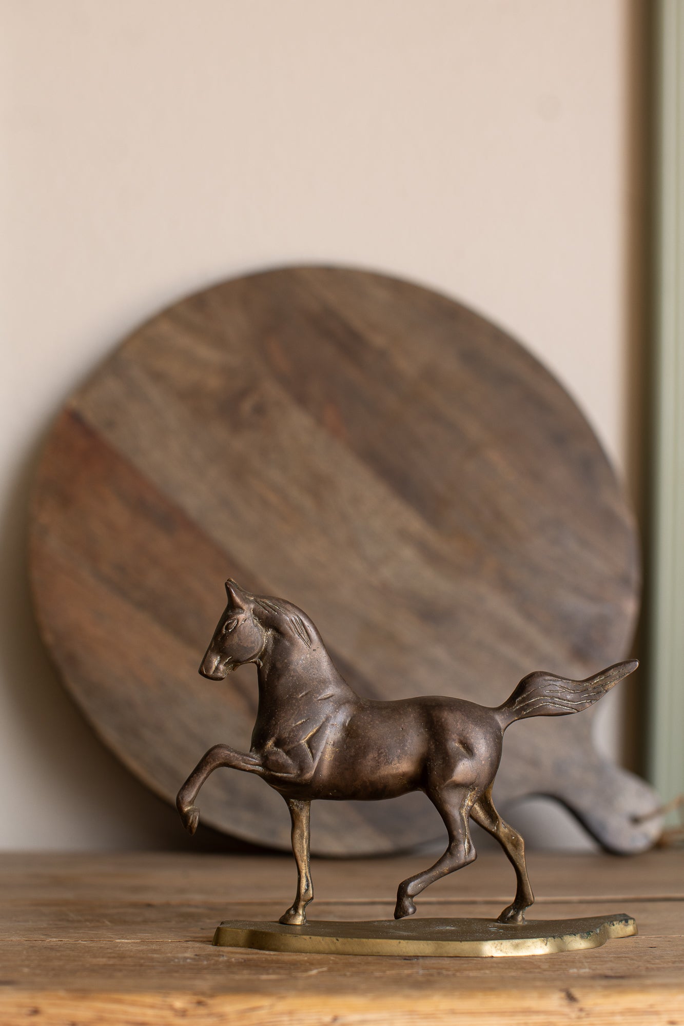 Vintage Dark Brass Prancing Horse Statue