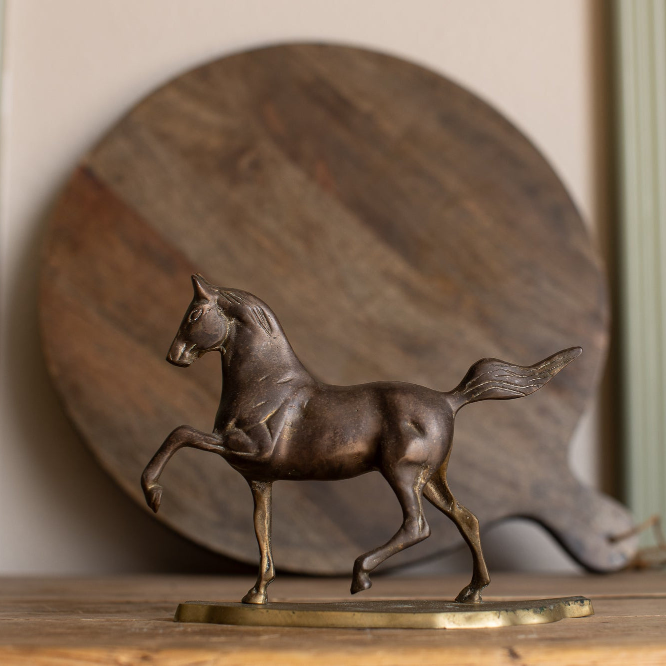 Vintage Dark Brass Prancing Horse Statue