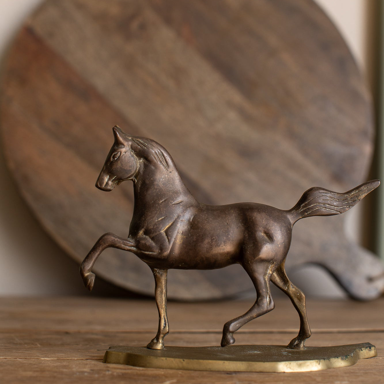 Vintage Dark Brass Prancing Horse Statue