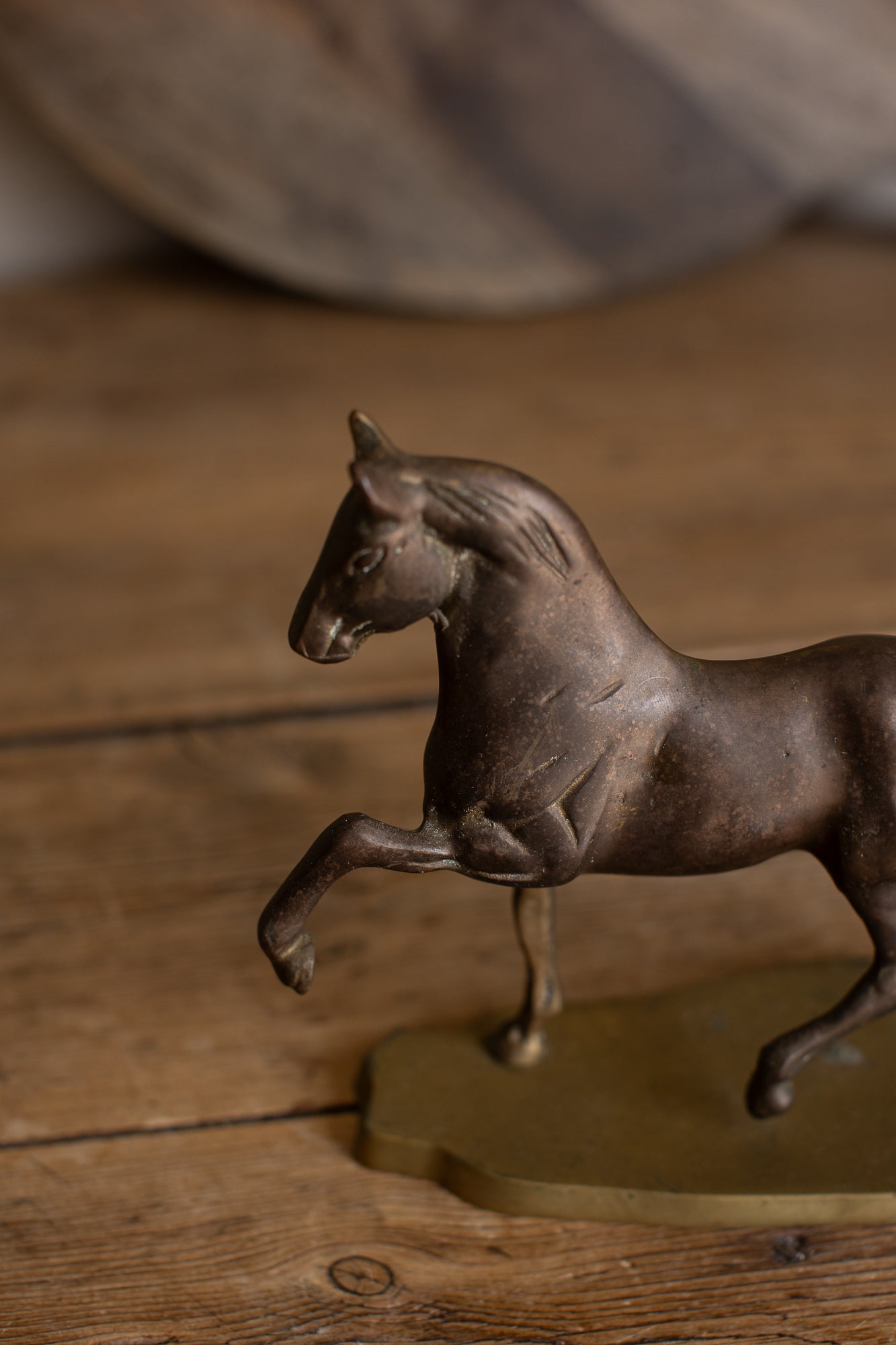 Vintage Dark Brass Prancing Horse Statue