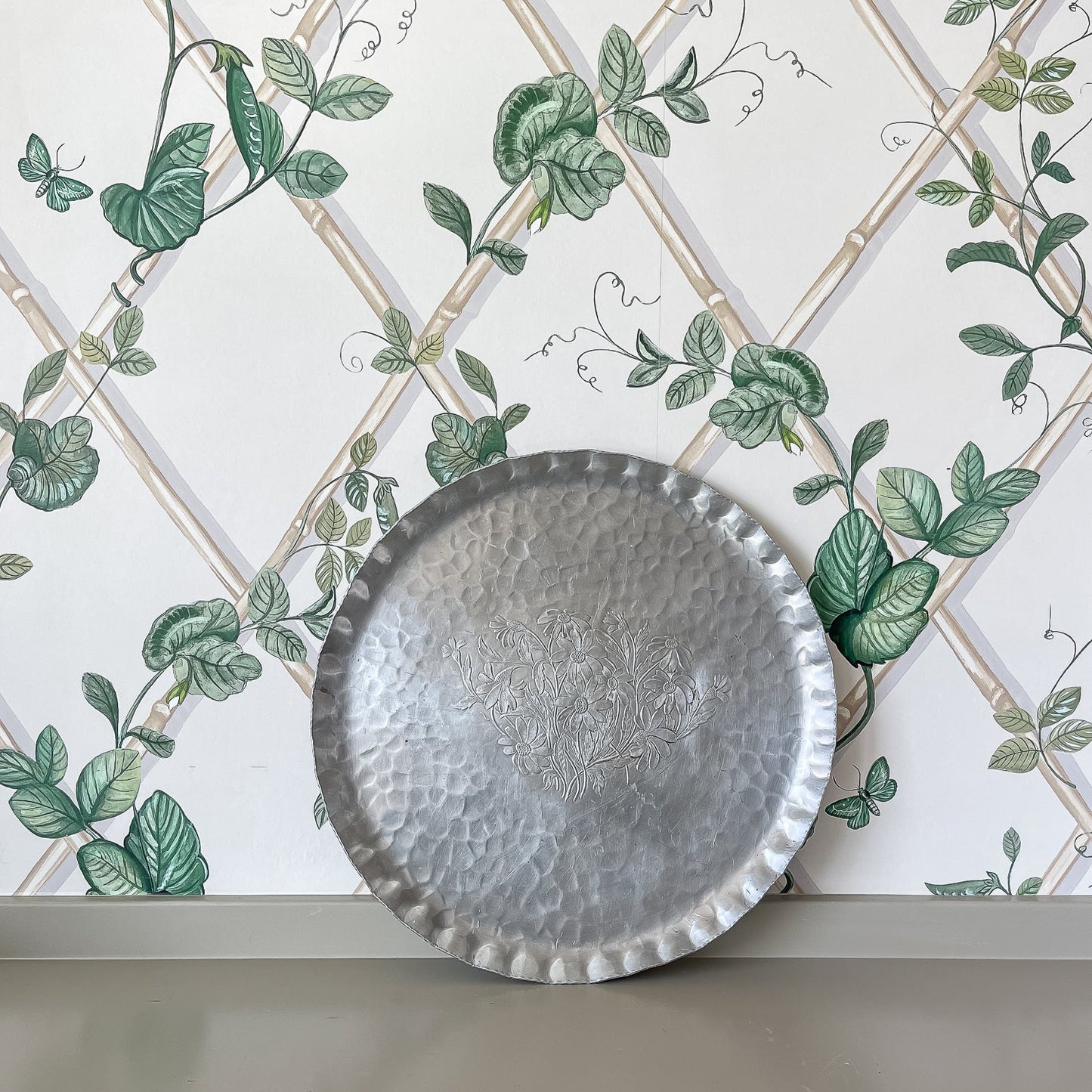 Embossed Hammered Aluminum Floral Tray