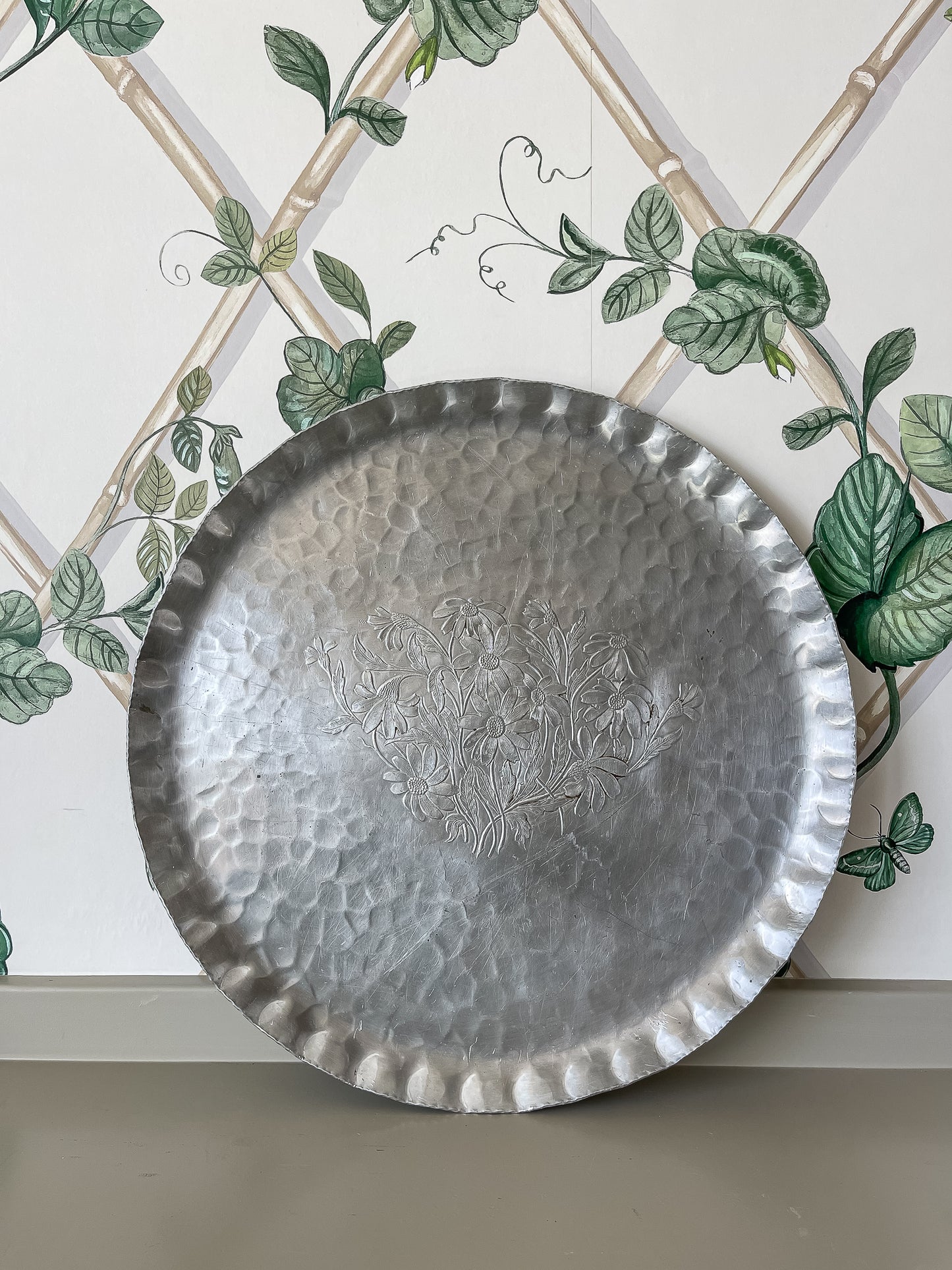 Embossed Hammered Aluminum Floral Tray