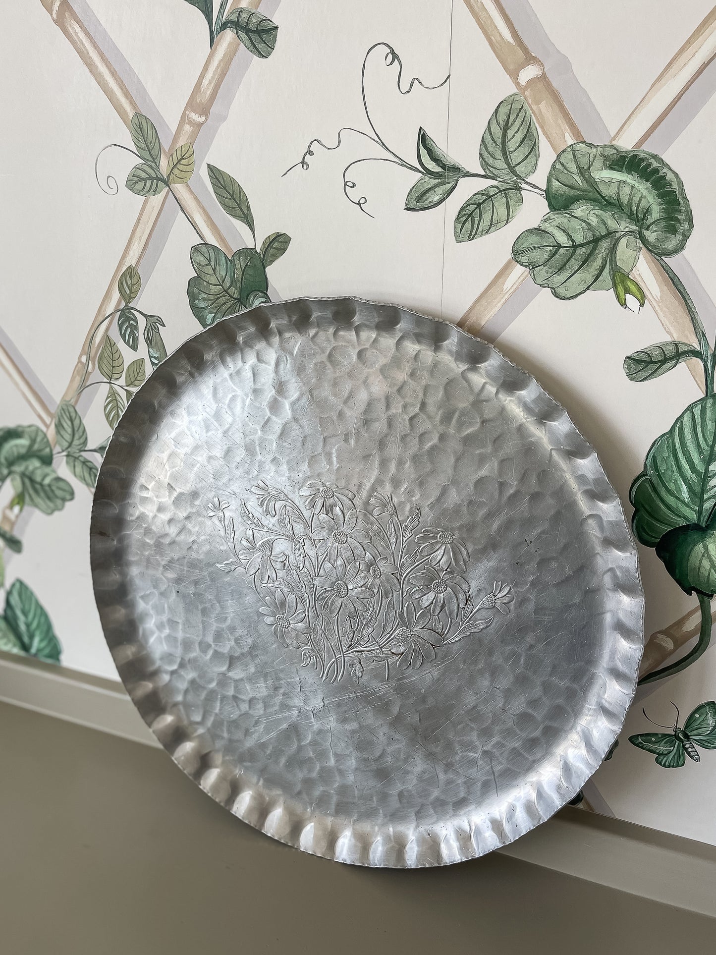 Embossed Hammered Aluminum Floral Tray