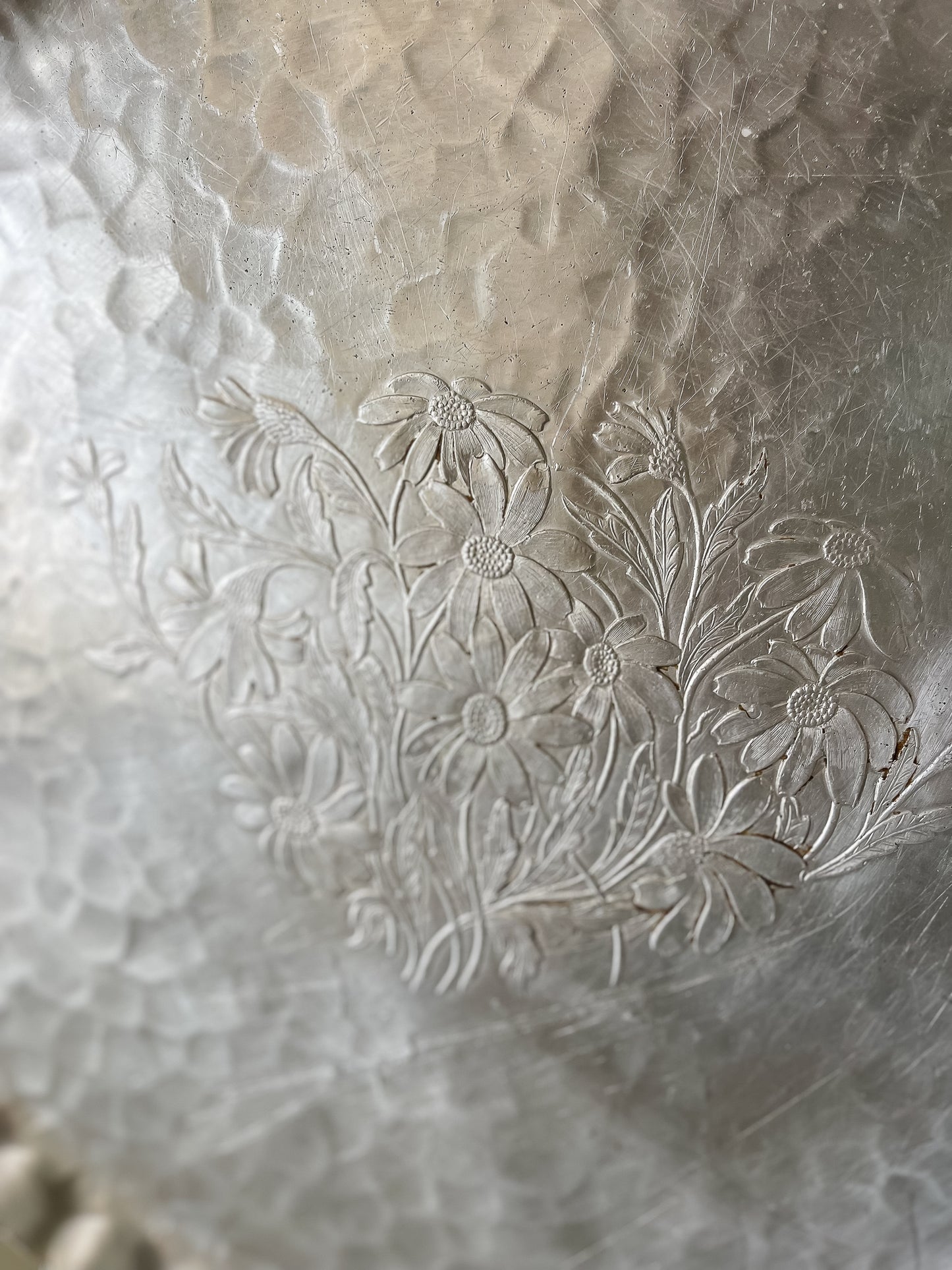 Embossed Hammered Aluminum Floral Tray