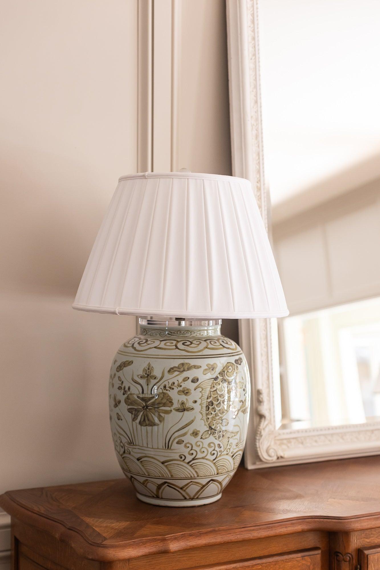 Black Fish Jar Lamp with Pleated Shade