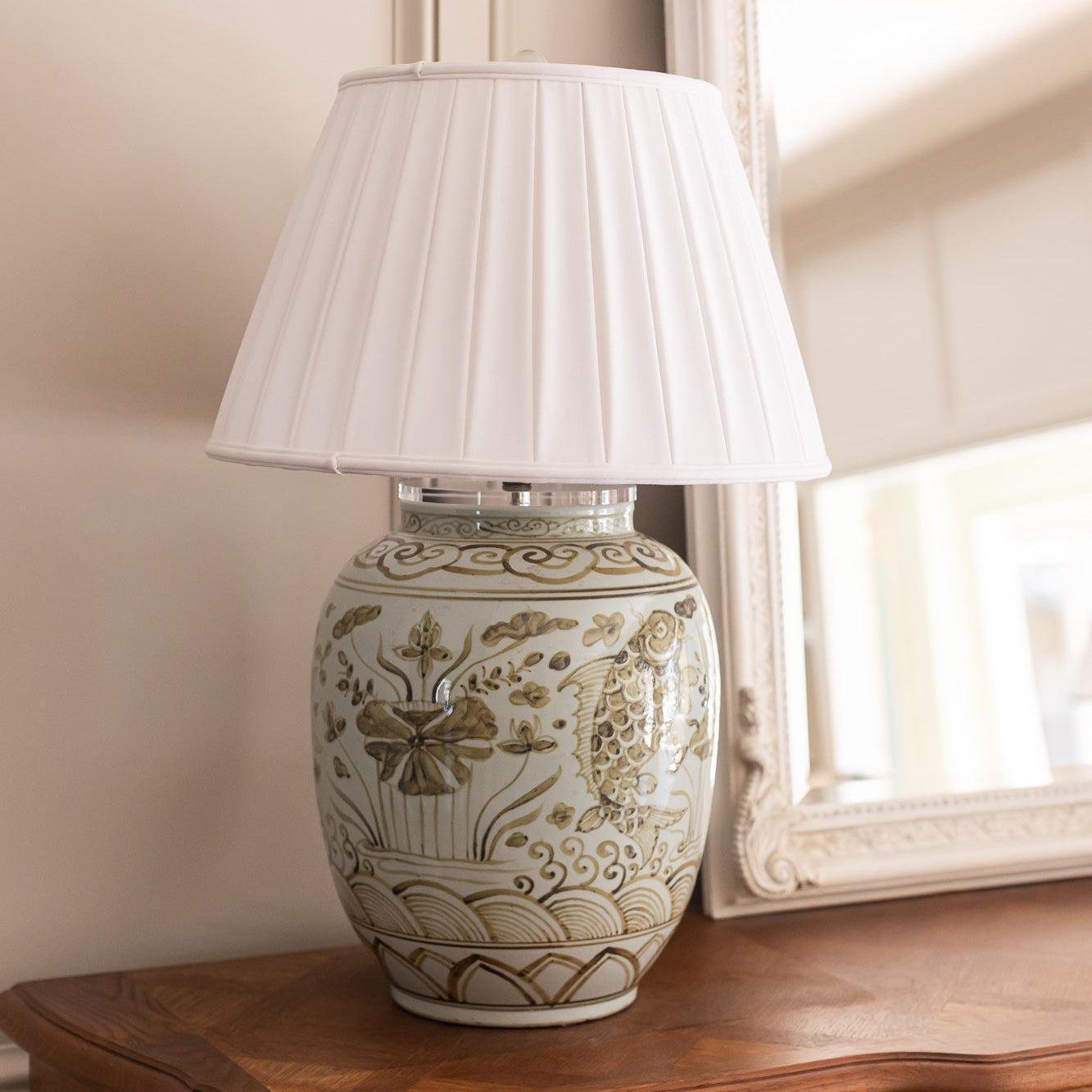 Black Fish Jar Lamp with Pleated Shade