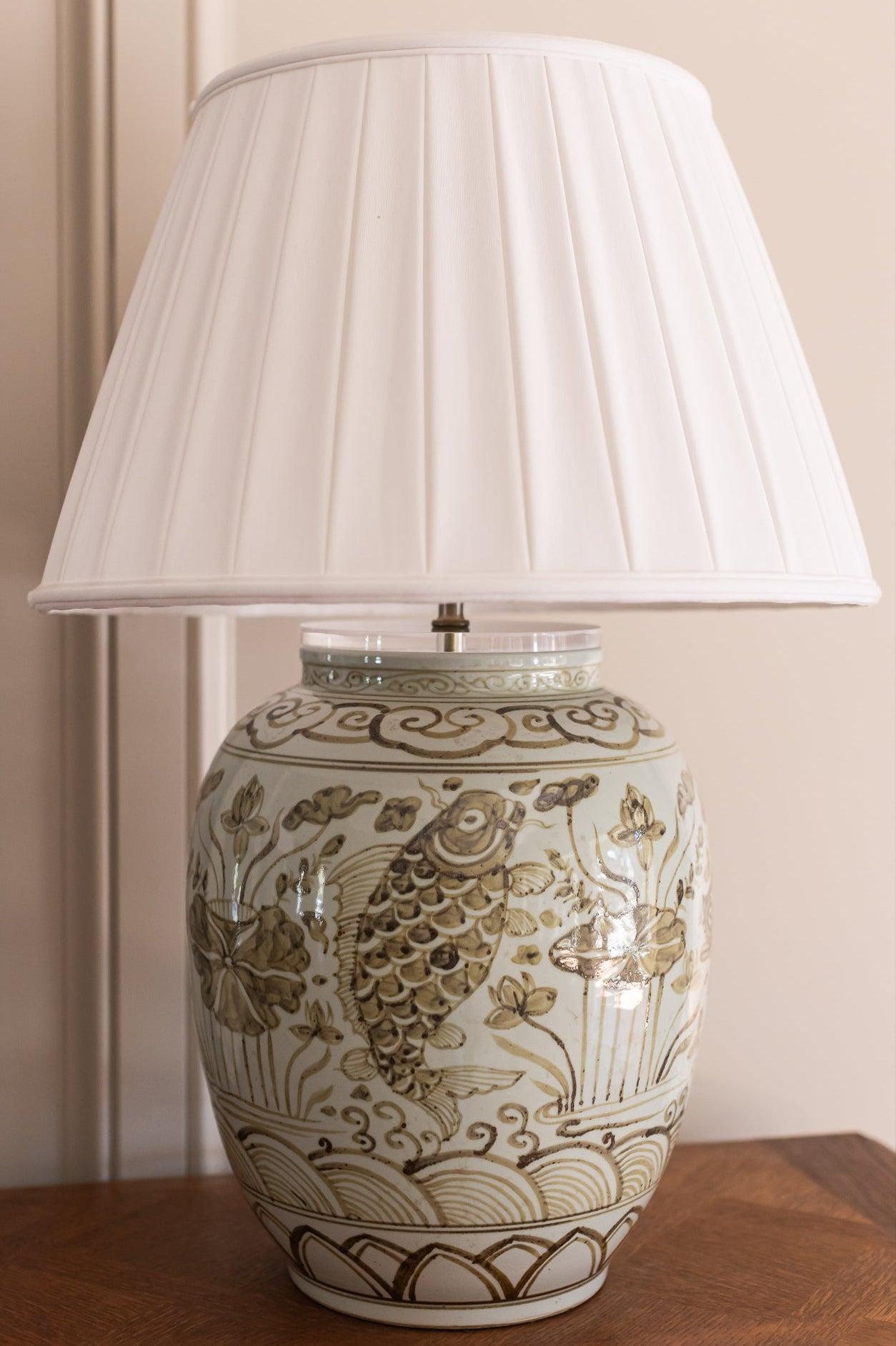 Black Fish Jar Lamp with Pleated Shade