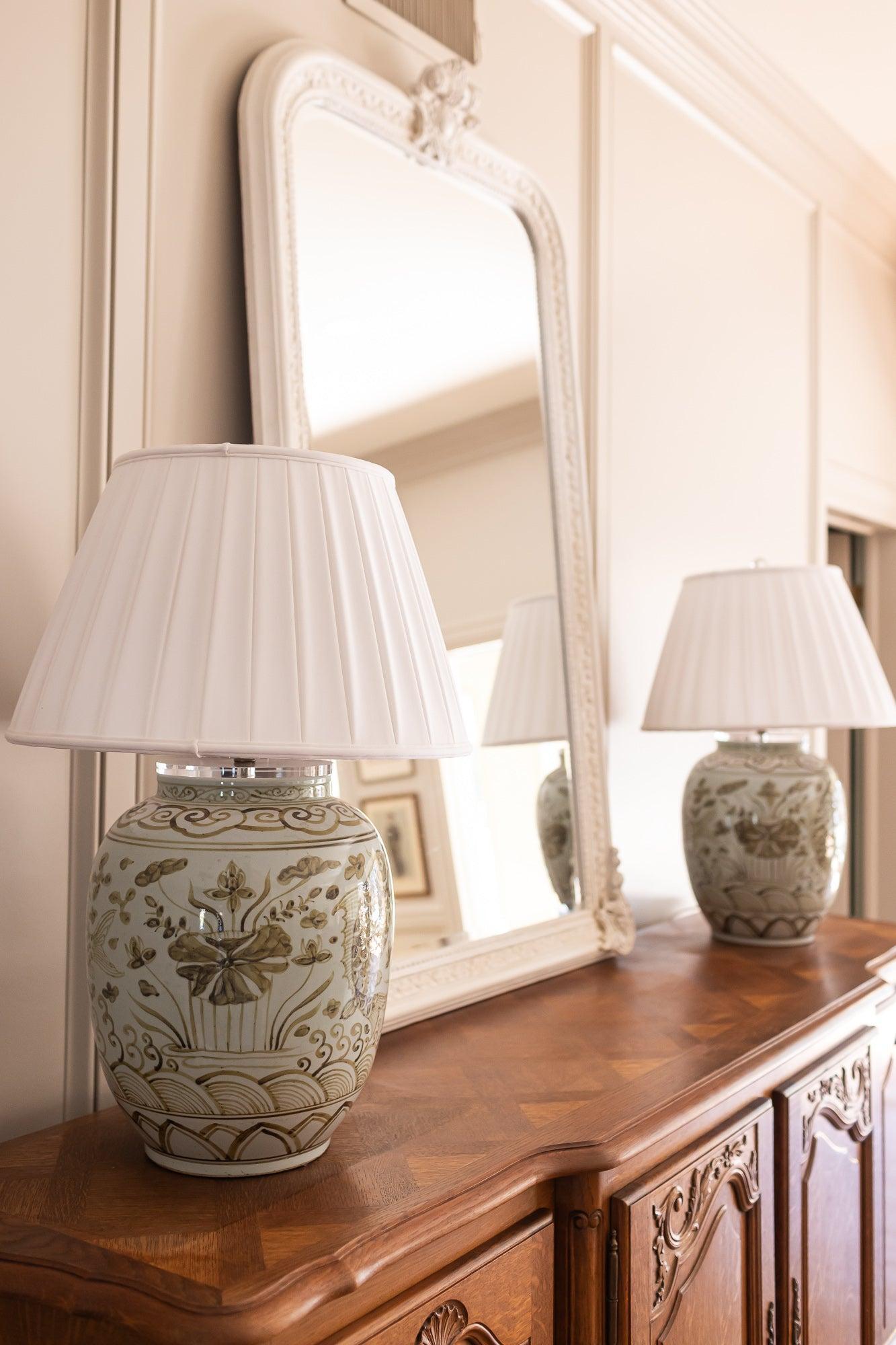 Black Fish Jar Lamp with Pleated Shade