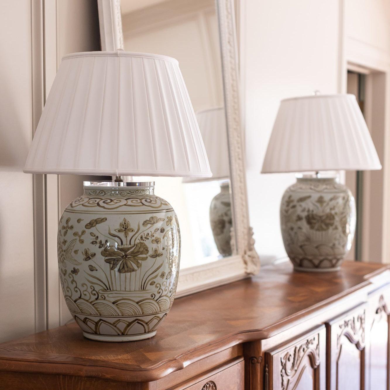 Black Fish Jar Lamp with Pleated Shade