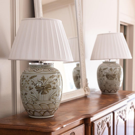 Black Fish Jar Lamp with Pleated Shade