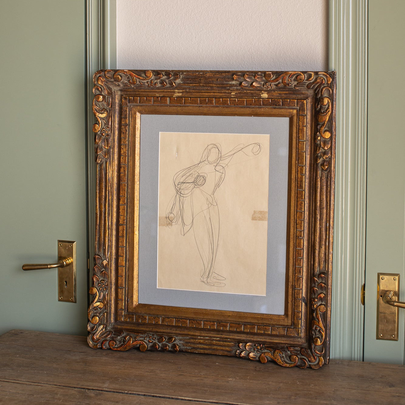 Vintage Figure Sketch in Ornate Frame