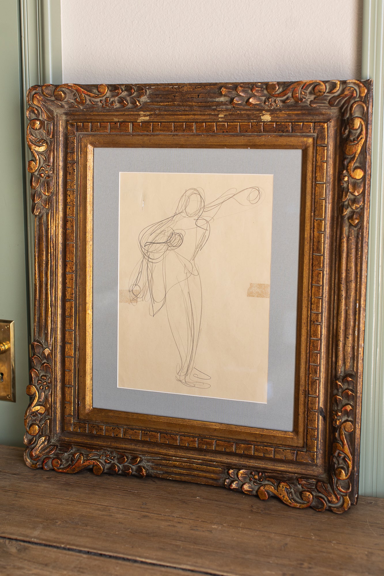 Vintage Figure Sketch in Ornate Frame