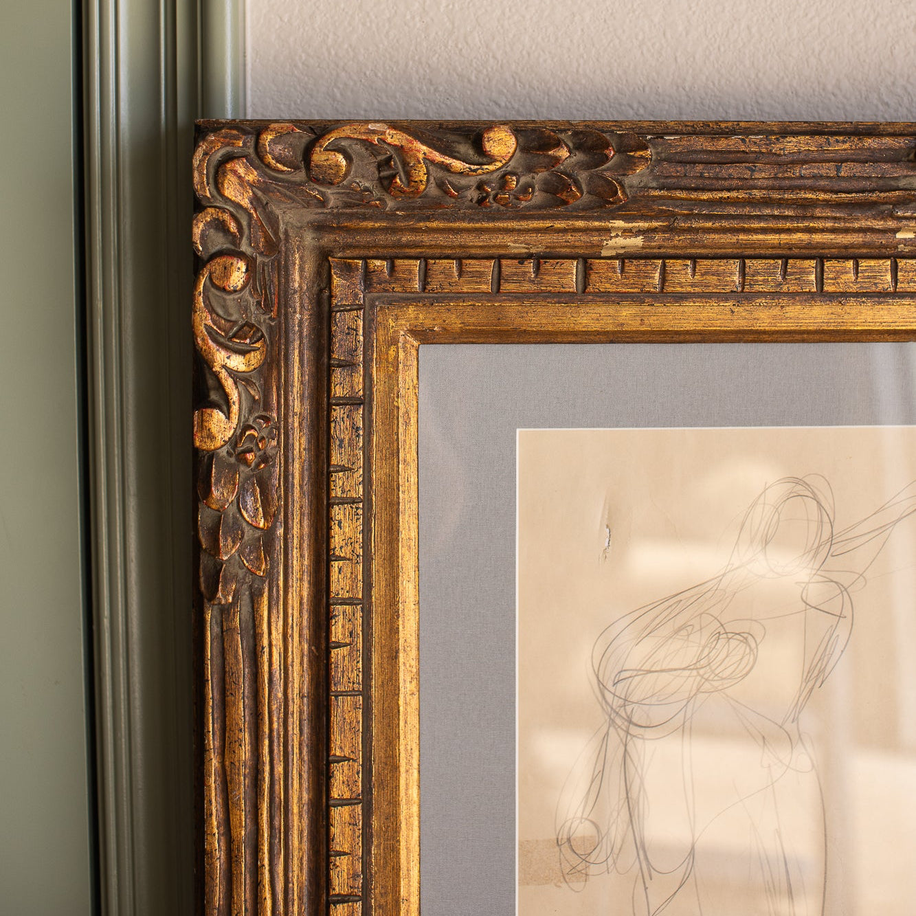 Vintage Figure Sketch in Ornate Frame