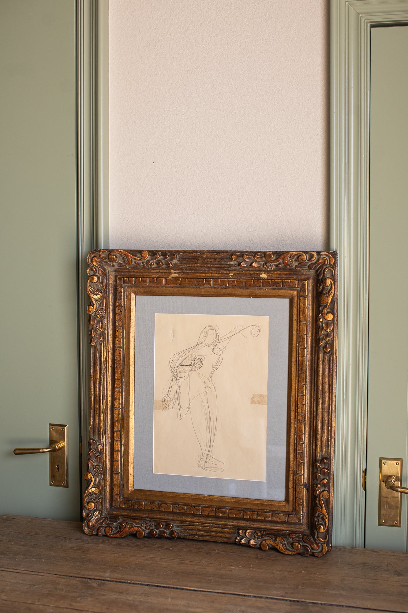 Vintage Figure Sketch in Ornate Frame